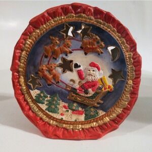Vintage Gift Collection Porcelain Santa Reindeer Tea Light Candle Holder Red